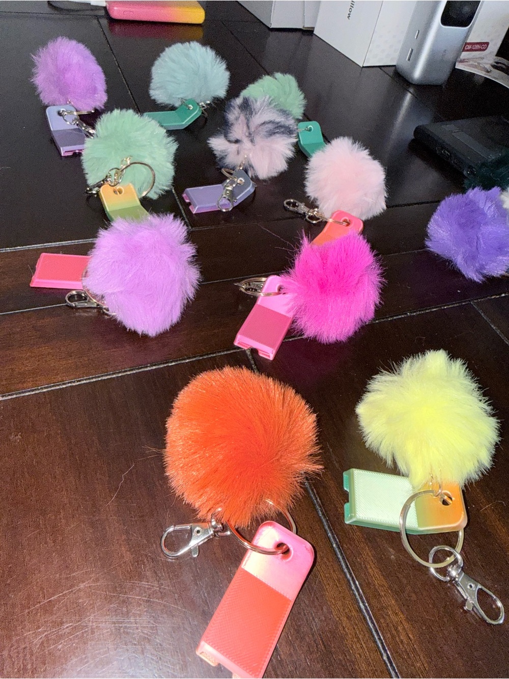 Pom Pom can opener keychain - Colorful Fuzzy Accessory